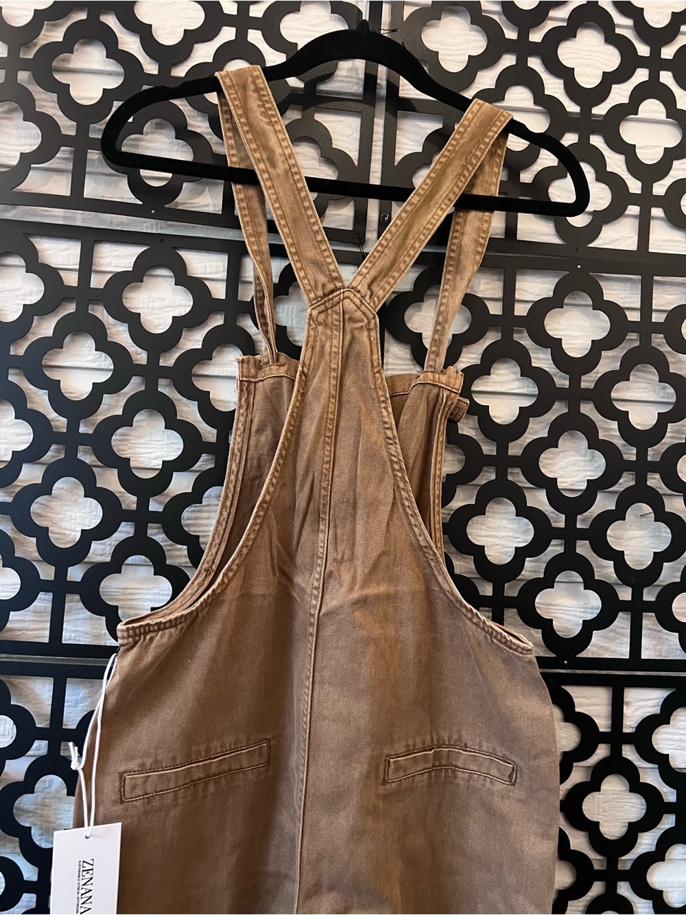 Zenana Outfitters Deep Camel Wide-Leg Women's Overalls knitted strap - Picture 10 of 11